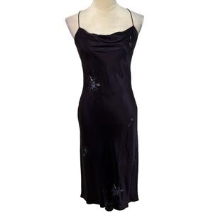 Laundry by Shelli Segal Vintage Purple Silk Beaded Whimsigoth Slip Midi Dress 6